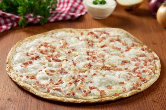 Flammkuchen Traditionell, Speck & Zwiebel, rund